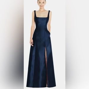 Alfred Sung Size 8 Sleeveless Square-Neck Princess Line Gown Midnight